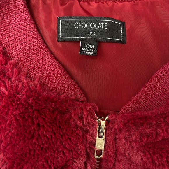 Chocolate USA Cozy Teddy Bomber Jacket faux fur Women's Medium - Picture 3 of 10